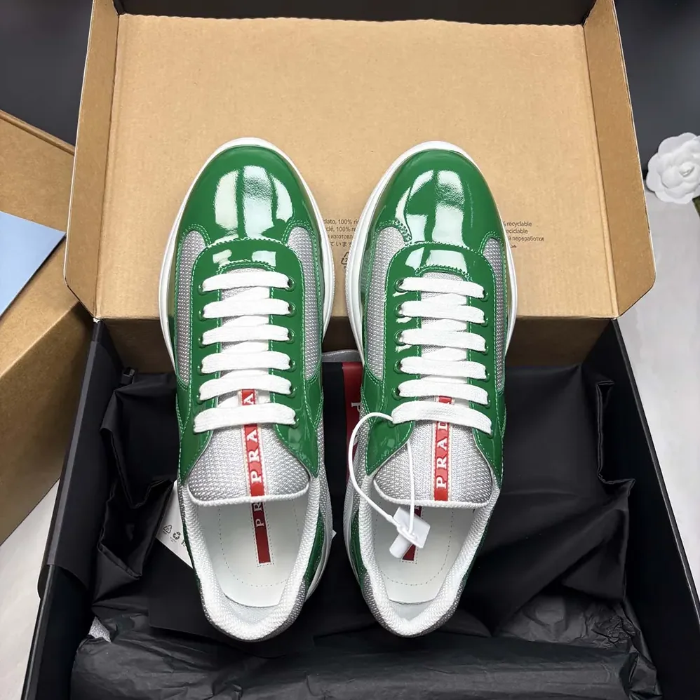 Prada Patent Leather And Technical Fabric Prada America'S Cup Sneakers for Unisex in Green Prada Patent Leather And Technical Fabric Prada America'S Cup Sneakers for Unisex in Green