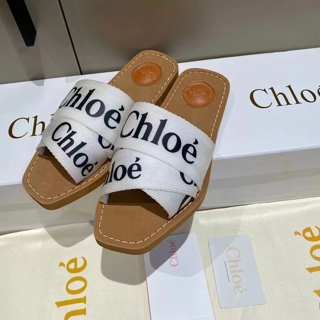 Chloe Woody Flat Mule in Canvas for Women in White