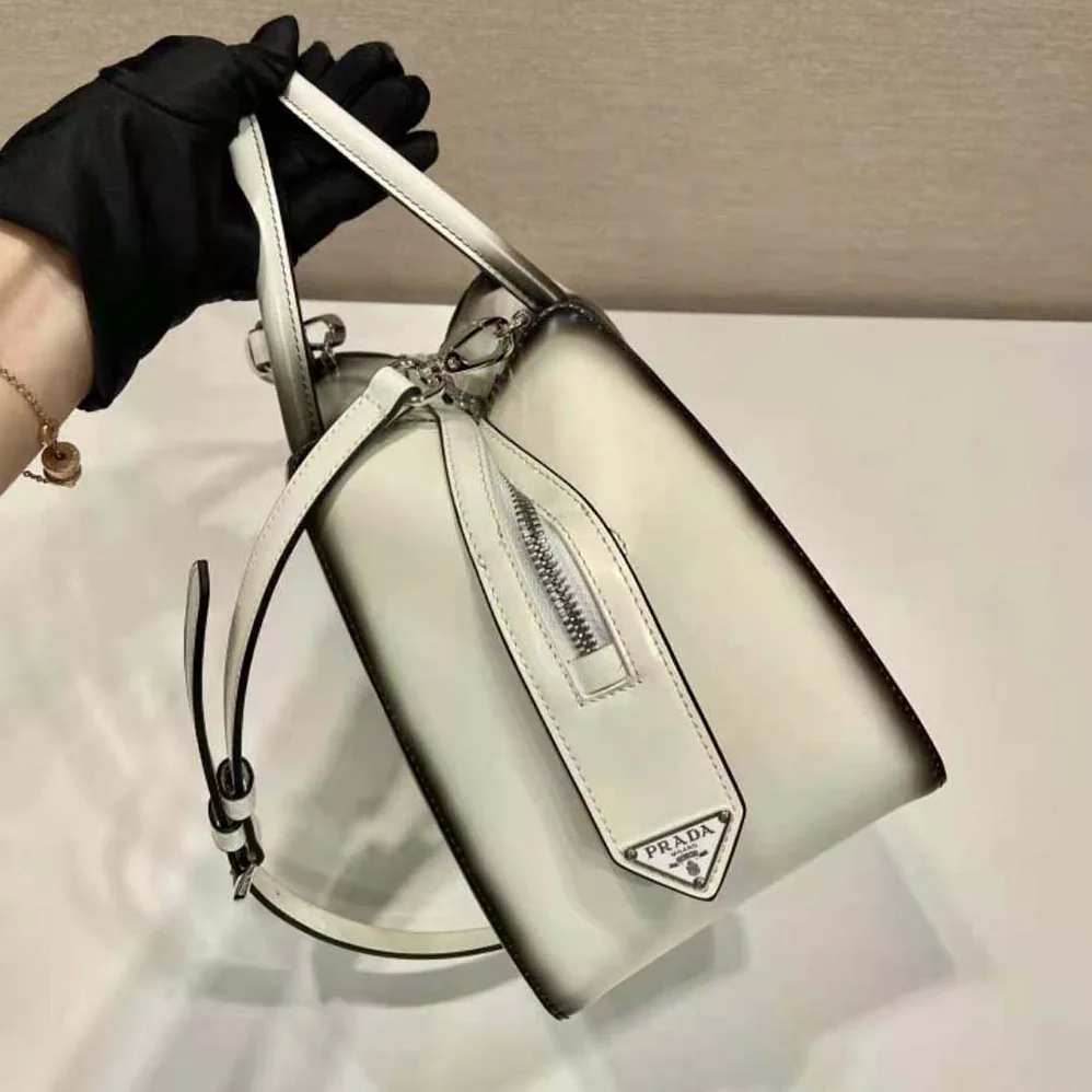 Prada Small Brushed Leather Prada Supernova Handbag for Women in White Prada Small Brushed Leather Prada Supernova Handbag for Women in White