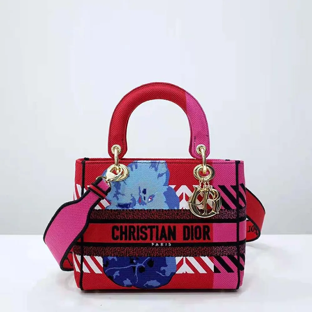 Dior Medium Lady D-lite Bag Bright Pink Multicolor D for Women in Flower Pop Embroidery
