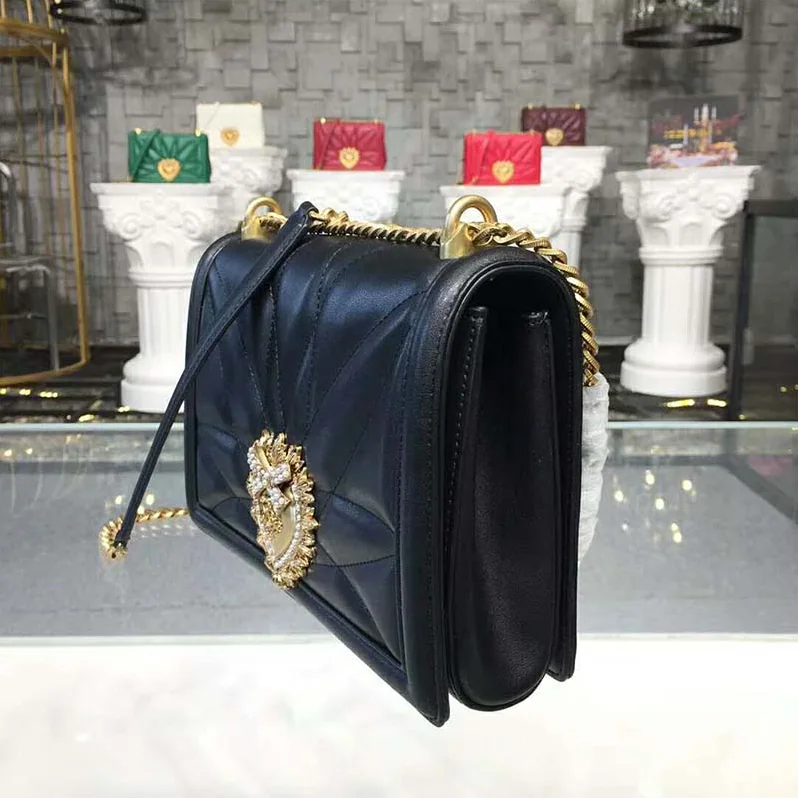 Dolce Gabbana D&G Medium Devotion Bag Quilted Nappa Leather for Women in Black Dolce Gabbana D&G Medium Devotion Bag Quilted Nappa Leather for Women in Black