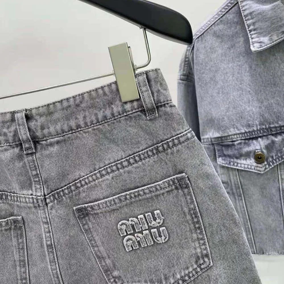 Miu Miu Denim Shorts with Embroidered Logo for Women