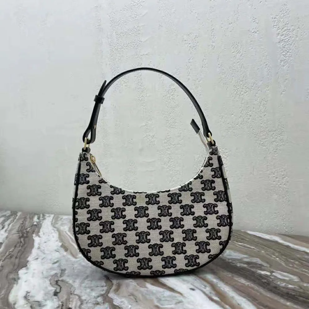 Celine Ava Bag in Textile with Triomphe Embroidery for Women in Black