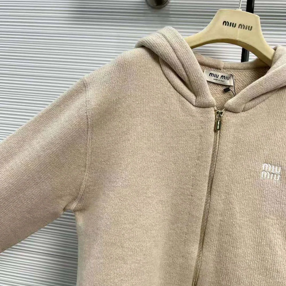Miu Miu Wool and Cashmere Hoodie Jacket for Women Miu Miu Wool and Cashmere Hoodie Jacket for Women