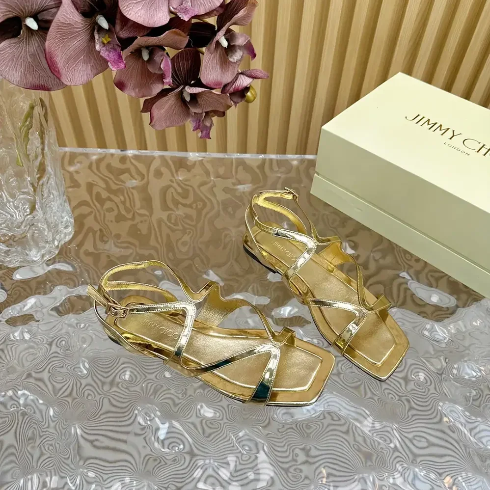 Jimmy Choo Ayla Flat Gold Metallic Leather Flats for Women Jimmy Choo Ayla Flat Gold Metallic Leather Flats for Women