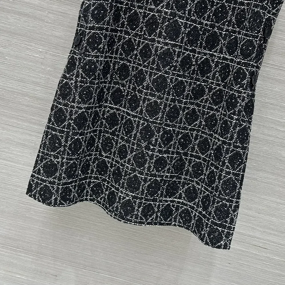 Dior Macrocannage Sleeveless Tunic Black and White Cotton Blend Tweed for Women