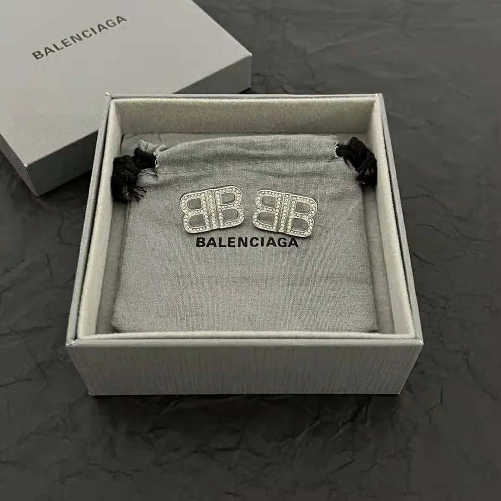 Balenciaga BB 2.0 XS Earrings in Silver Brass and Rhinestones for Women Balenciaga BB 2.0 XS Earrings in Silver Brass and Rhinestones for Women
