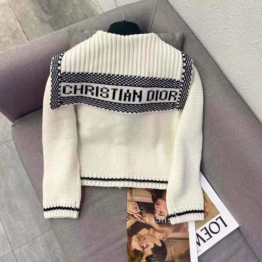 Dior Sailor Collar Cardigan Ecru Wool and Cashmere Knit for Women Dior Sailor Collar Cardigan Ecru Wool and Cashmere Knit for Women