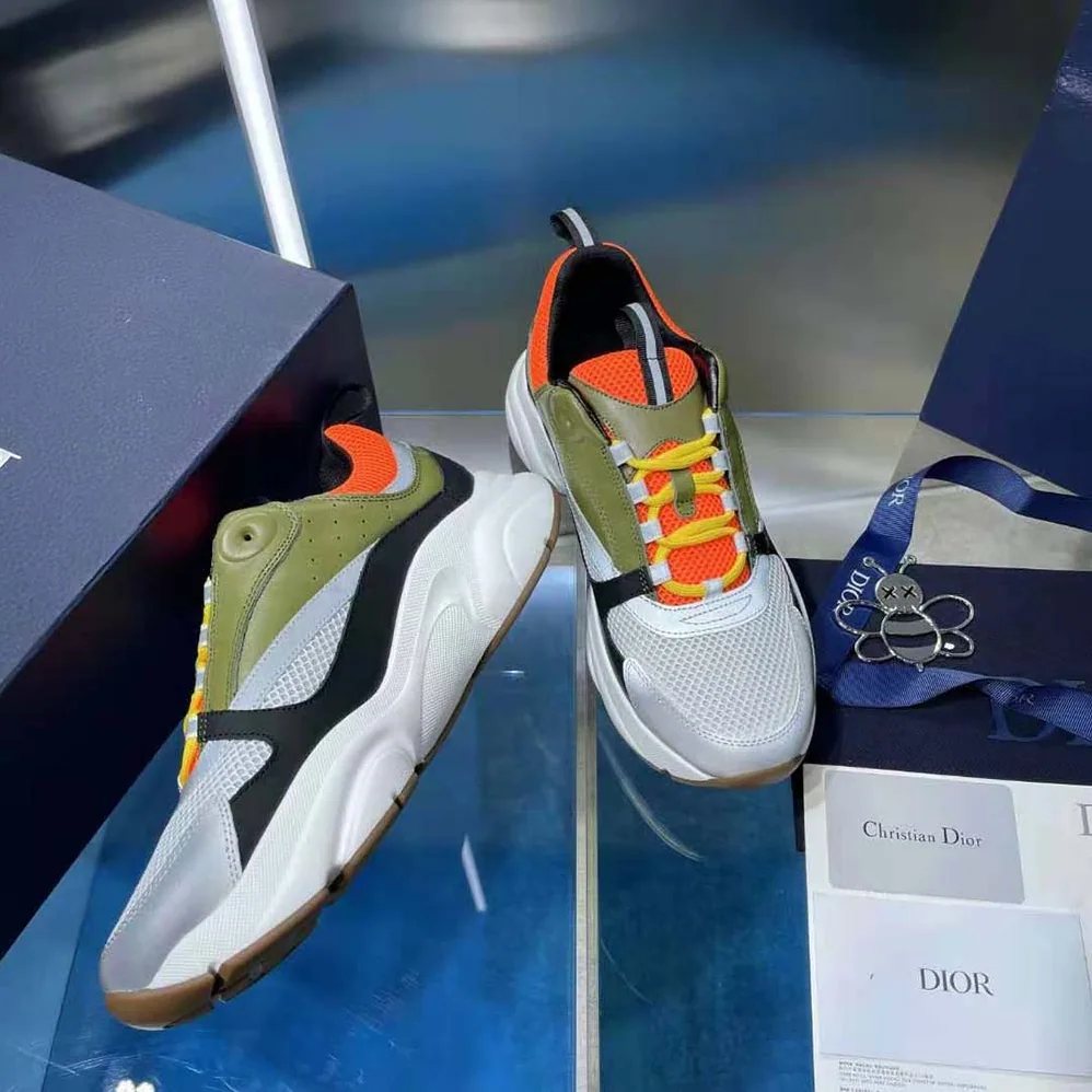 Dior B22 Sneaker Orange and White Technical Mesh with Khaki and Black Smooth Calfskin for Men Dior B22 Sneaker Orange and White Technical Mesh with Khaki and Black Smooth Calfskin for Men