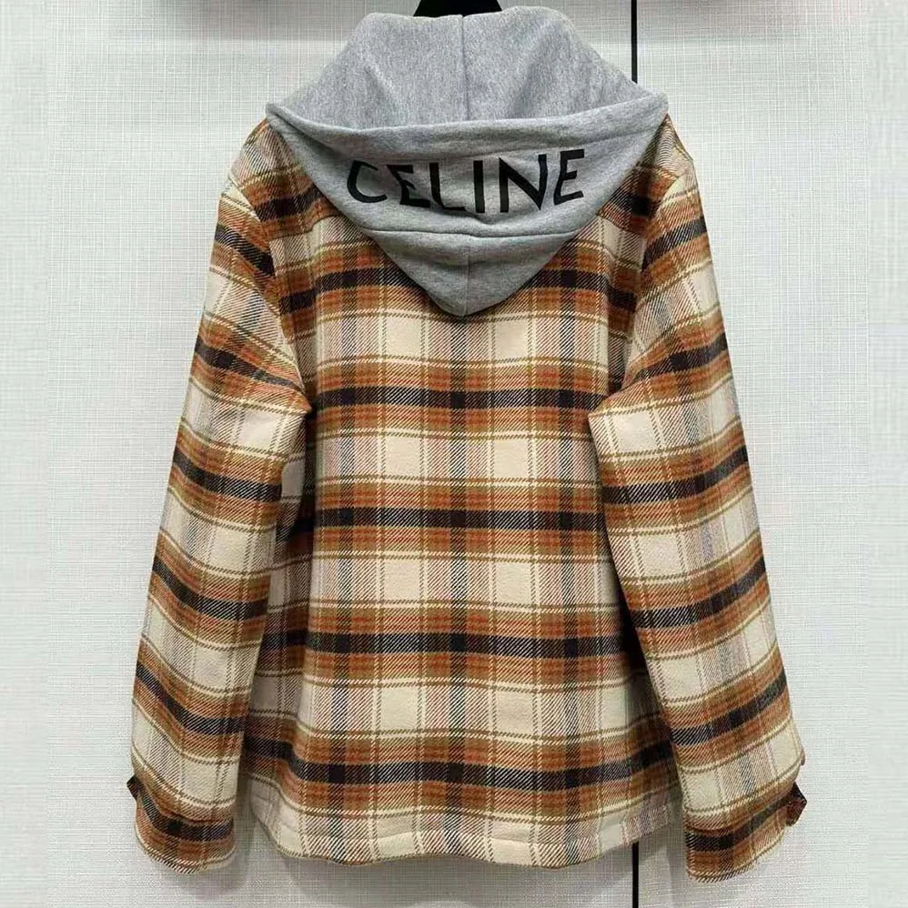 Celine Hooded Overshirt in Checked Wool for Men Celine Hooded Overshirt in Checked Wool for Men