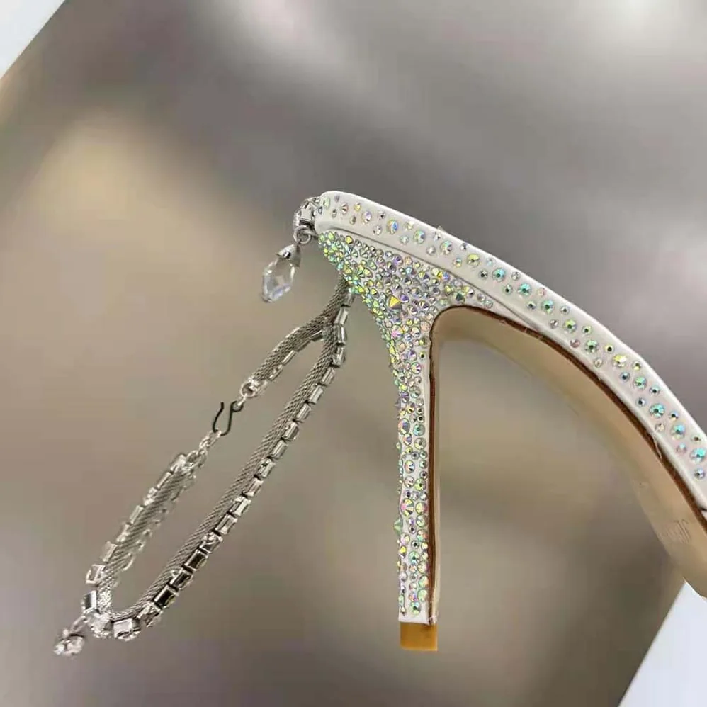 Jimmy Choo Saeda 100 Ivory Satin Pumps with Crystal Embellishment for Women