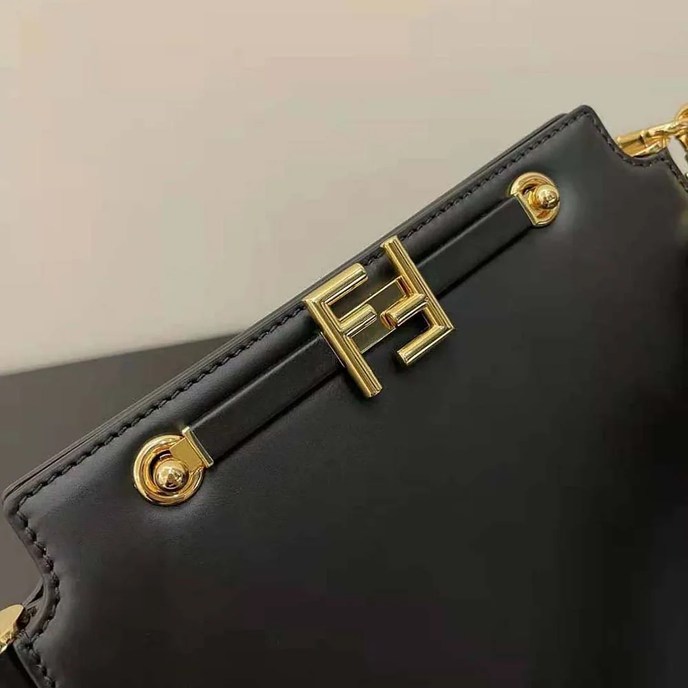 Fendi Touch Leather Bag with A Metal FF Clasp for Women in Black Fendi Touch Leather Bag with A Metal FF Clasp for Women in Black