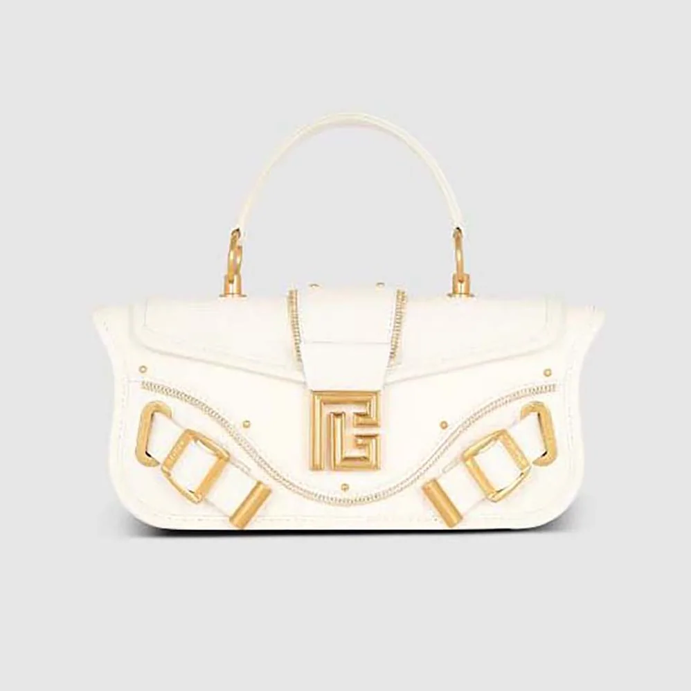 Balmain Blaze Grained Leather Clutch Bag for Women in White Balmain Blaze Grained Leather Clutch Bag for Women in White