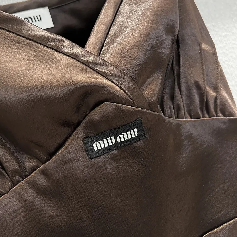 Miu Miu Long Satin Dress for Women in Brown Miu Miu Long Satin Dress for Women in Brown