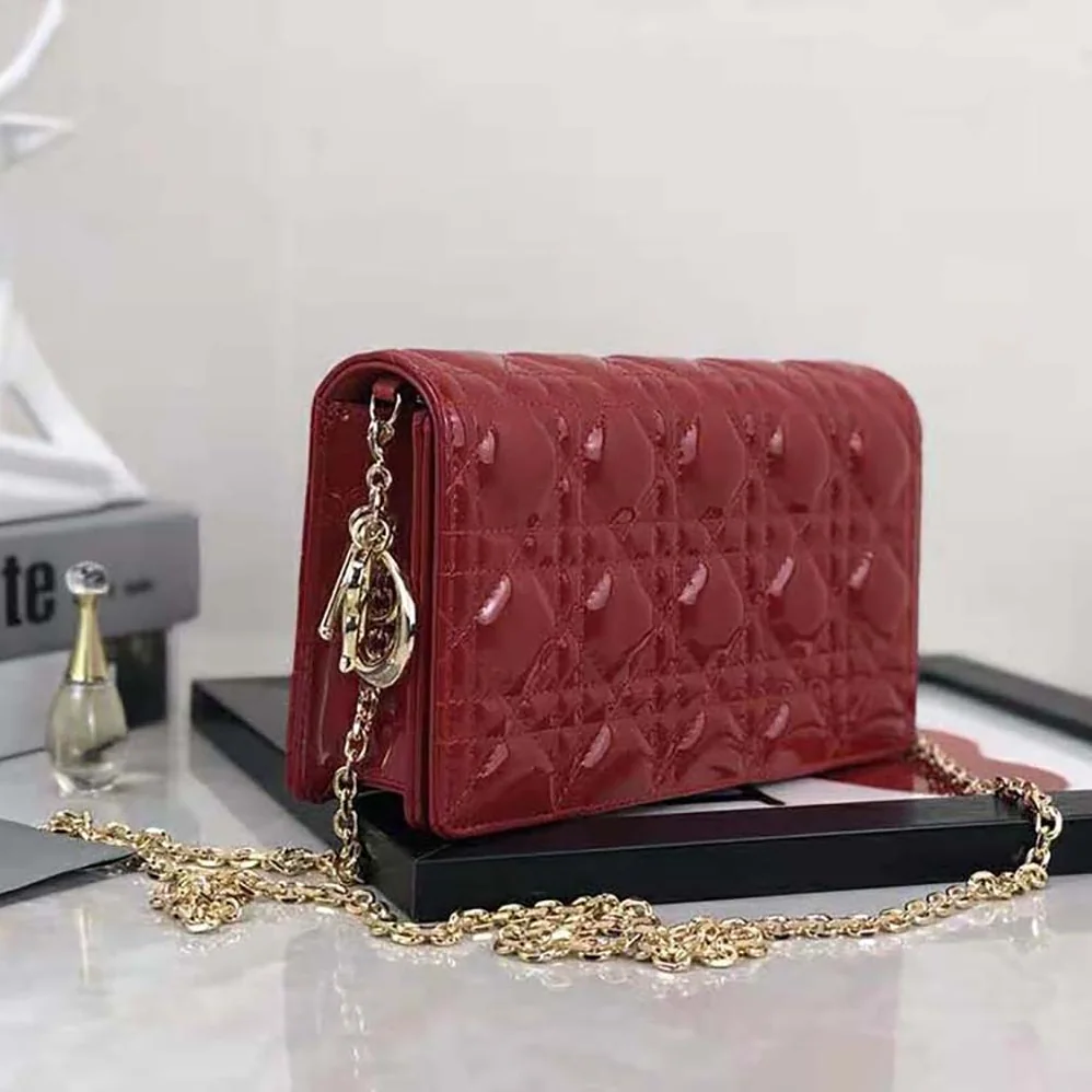 Dior Lady Dior Pouch Patent Cannage Calfskin in Red Dior Lady Dior Pouch Patent Cannage Calfskin in Red