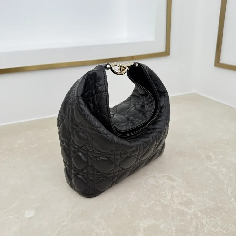 Dior Small Dior Toujours Hobo Bag Black Cannage Lambskin for Women