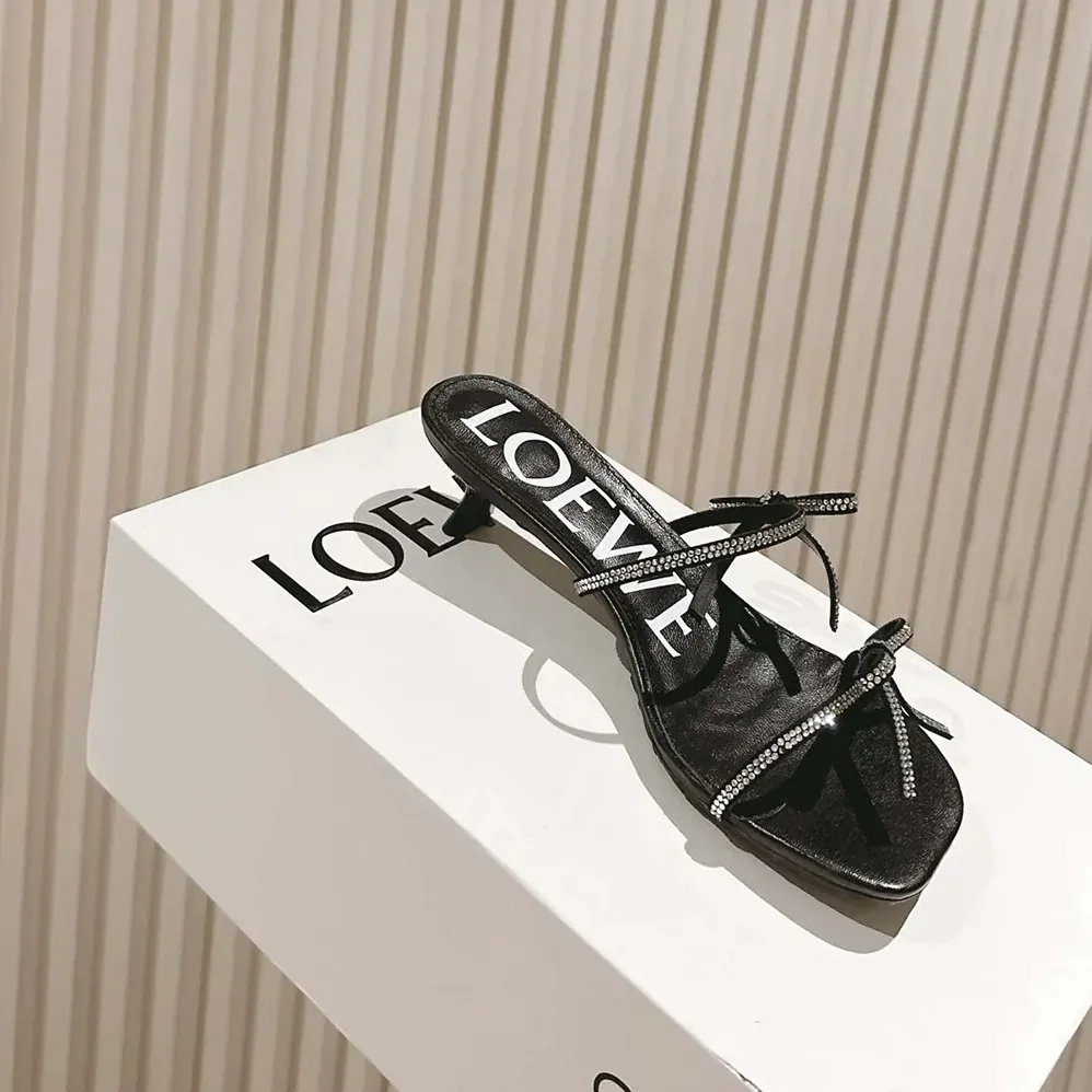 Loewe Petal Sandal in Suede and Rhinestones for Women in Black Loewe Petal Sandal in Suede and Rhinestones for Women in Black