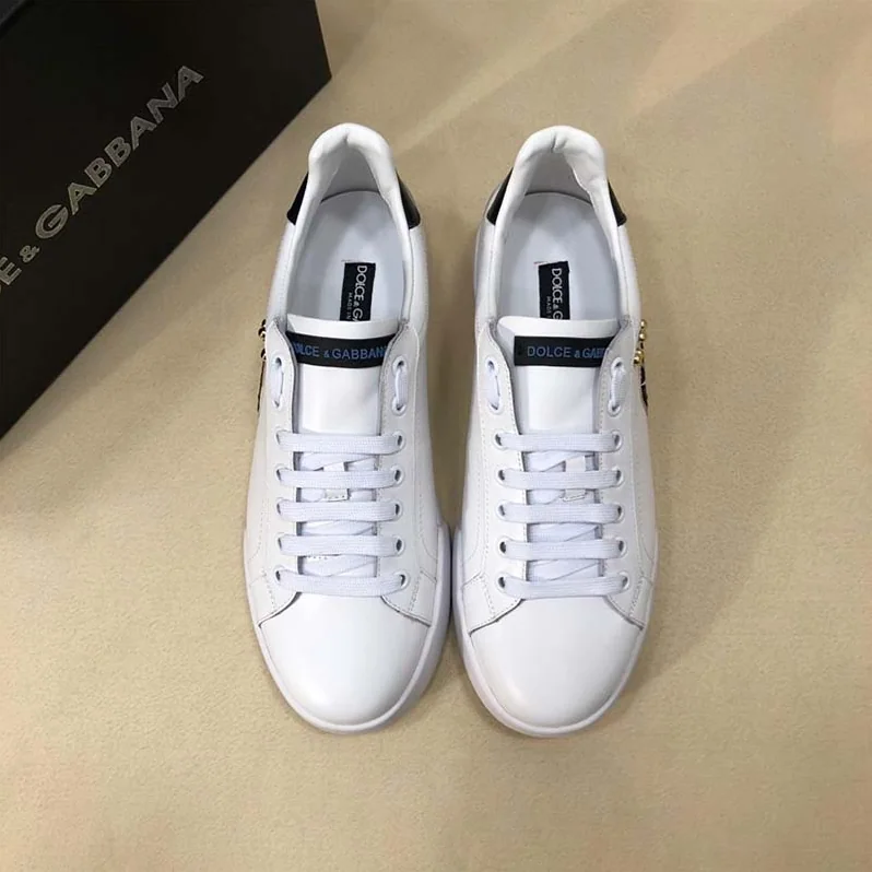 Dolce Gabbana D&G Shoes Calfskin Portofino Sneakers with Patches of the Designers for Unisex in White Dolce Gabbana D&G Shoes Calfskin Portofino Sneakers with Patches of the Designers for Unisex in White