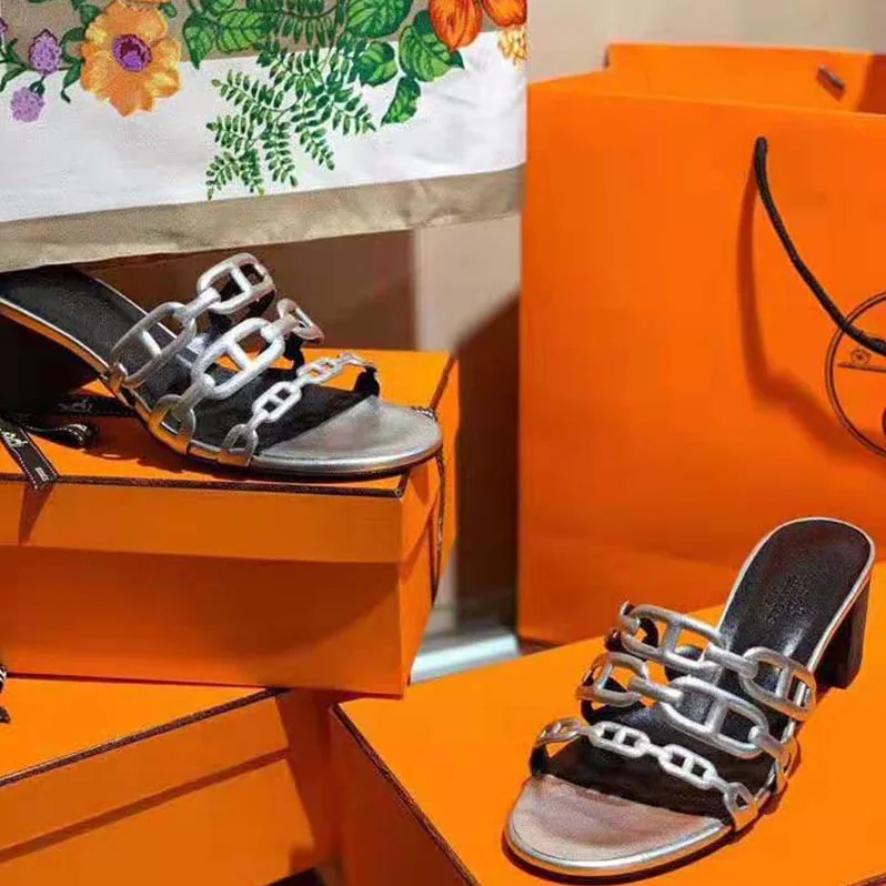 Hermes Tandem Sandal in Nappa Leather 5.1cm Heel for Women in Silver