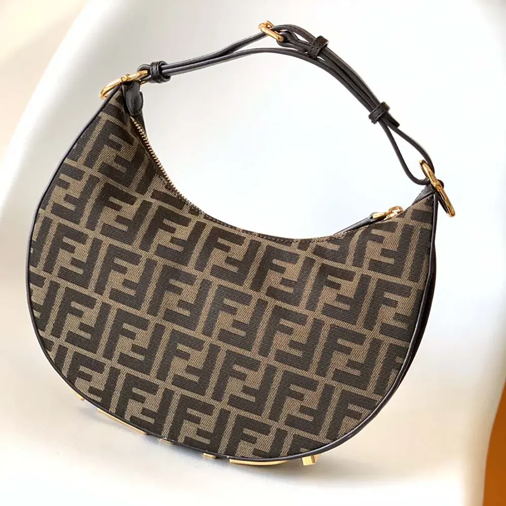 Fendi Fendigraphy Small Brown FF Jacquard Fabric Bag for Women Fendi Fendigraphy Small Brown FF Jacquard Fabric Bag for Women