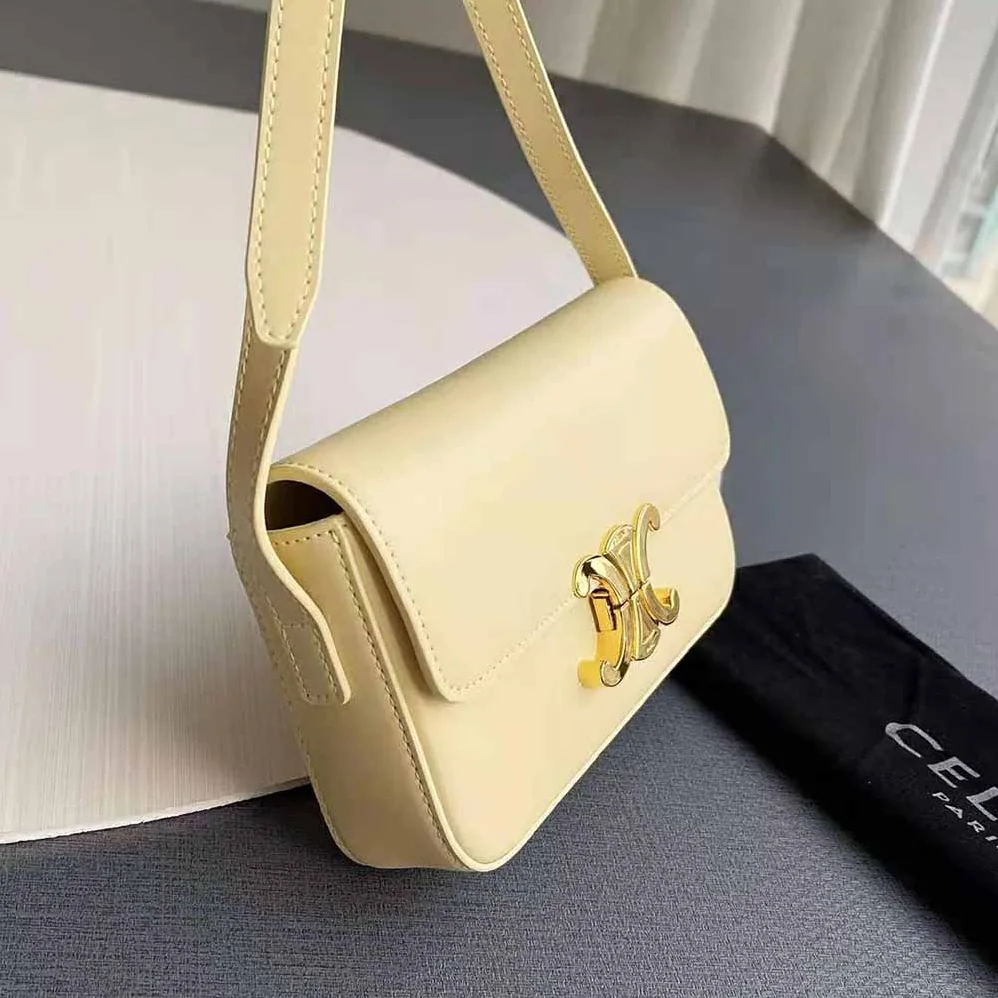 Celine Triomphe Shoulder Bag in Shiny Calfskin for Women in Yellow Celine Triomphe Shoulder Bag in Shiny Calfskin for Women in Yellow