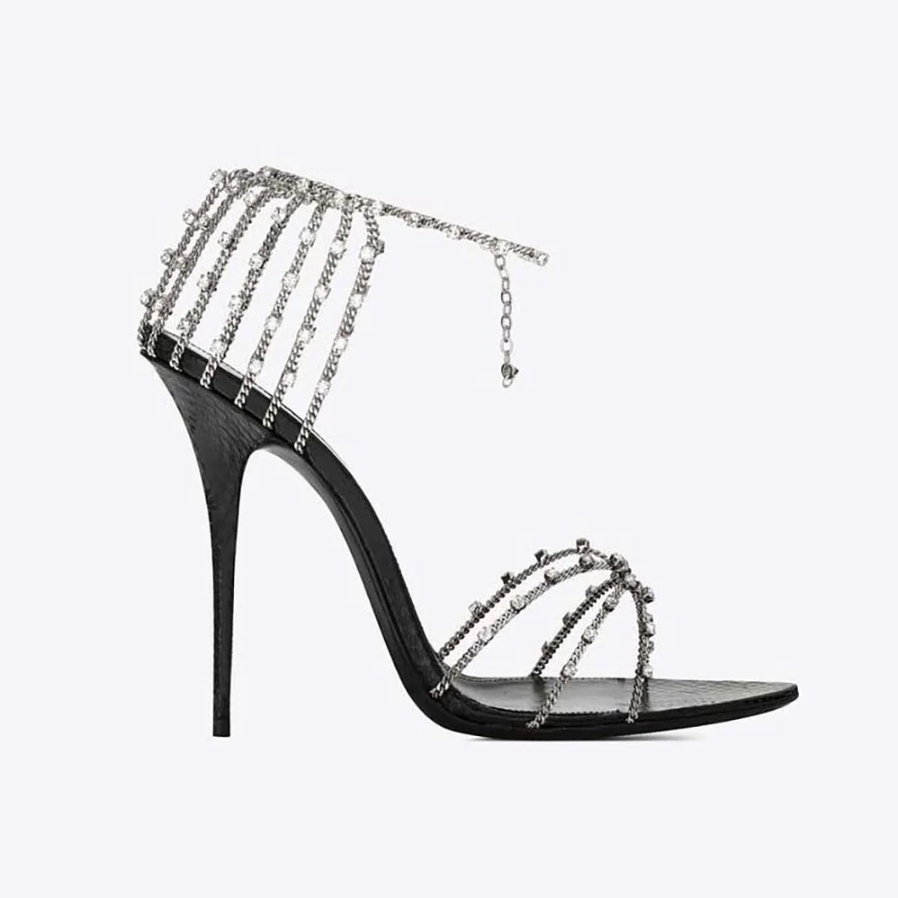 Saint Laurent YSL Alex Chain Sandals in Lacquered Ayers for Women Saint Laurent YSL Alex Chain Sandals in Lacquered Ayers for Women