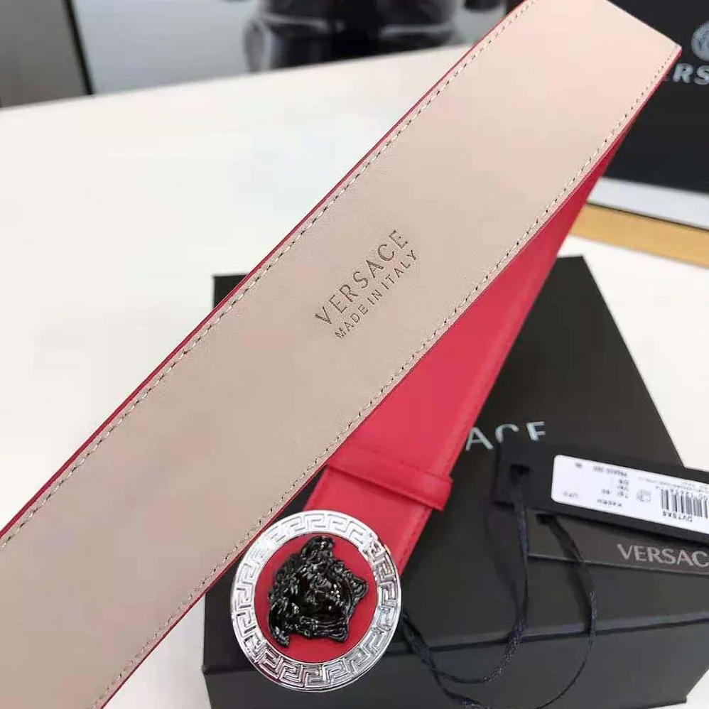 Versace Medusa Biggie Reversible Leather Belt for Men in Red Versace Medusa Biggie Reversible Leather Belt for Men in Red