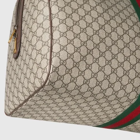 Gucci Savoy Large Duffle Travel Bag / Beige/ Dark Brown Gold Hardware