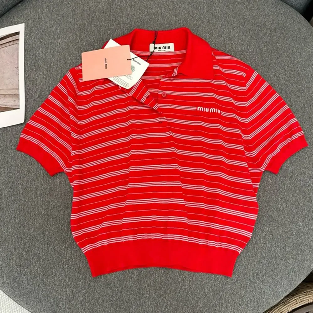 Miu Miu Cotton Knit Polo Shirt MML949_140V_F0011_S_OOO for Women