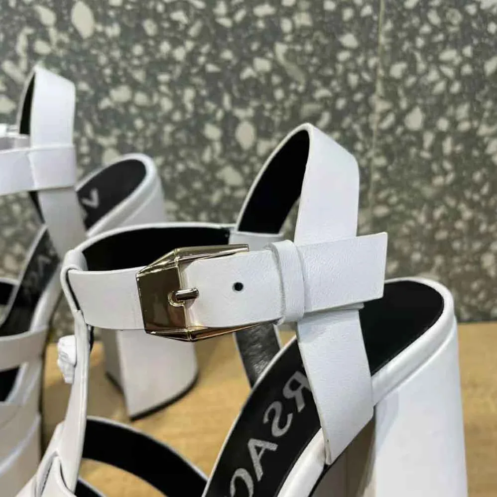 Versace La Medusa Platform Sandals in Calf Leather for Women in White Versace La Medusa Platform Sandals in Calf Leather for Women in White