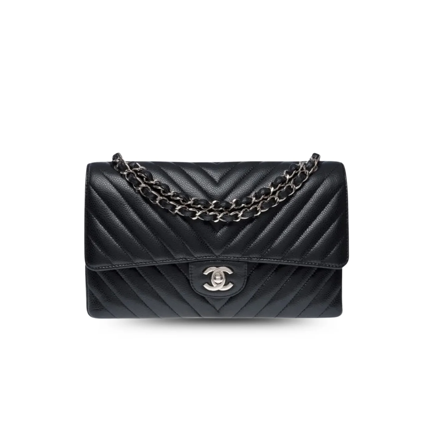 Chanel Chevron Classic Medium Crossbody Bag in Black Silver Hardware Chanel Chevron Classic Medium Crossbody Bag in Black Silver Hardware