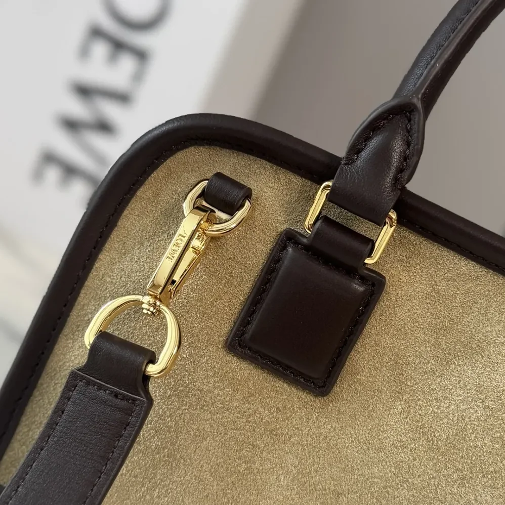 Loewe Small Amazona 180 Bag in Suede for Women in Oro/Chocolat Loewe Small Amazona 180 Bag in Suede for Women in Oro/Chocolat