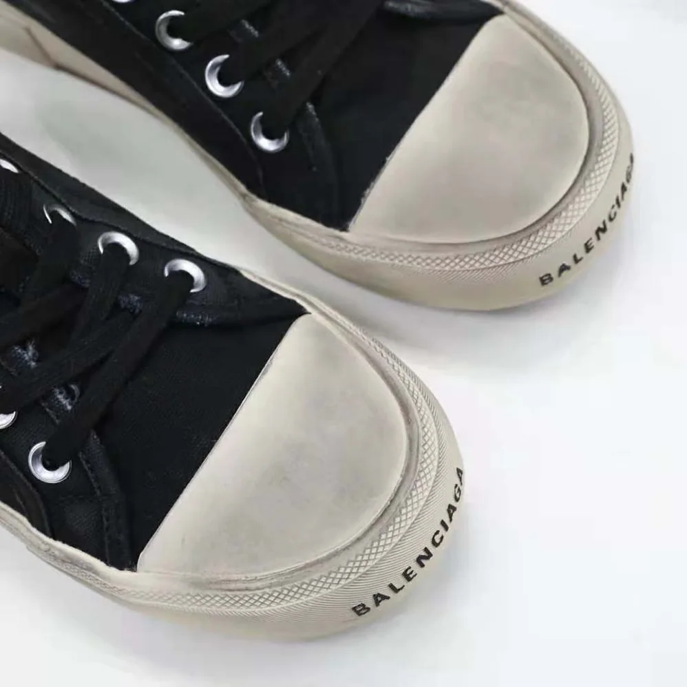 Balenciaga Paris Sneaker Mule in Black Destroyed Cotton and White Rubber for Unisex