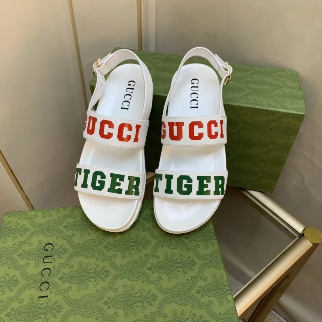 Gucci Tiger And Buckle Sandal White for Women