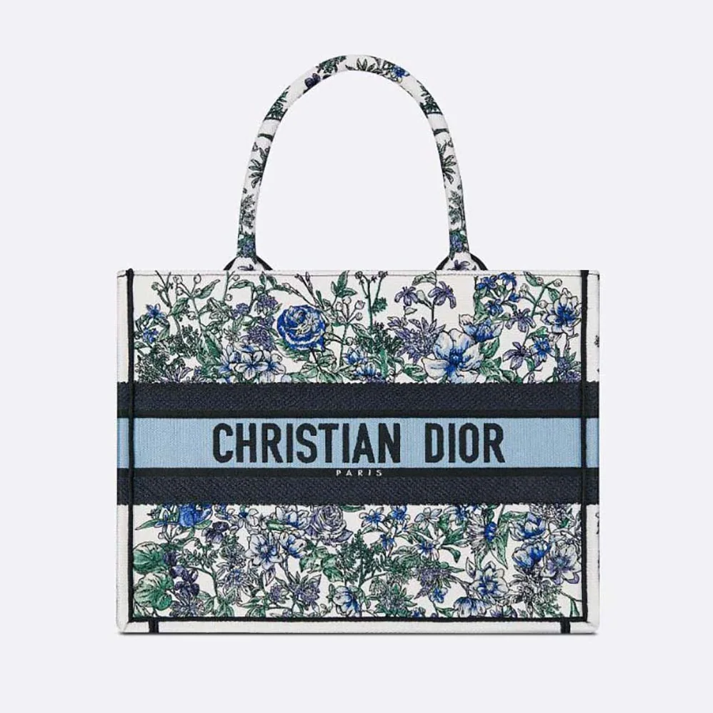 Dior Medium Dior Book Tote White Multicolor Flowers Constellation Embroidery for Women