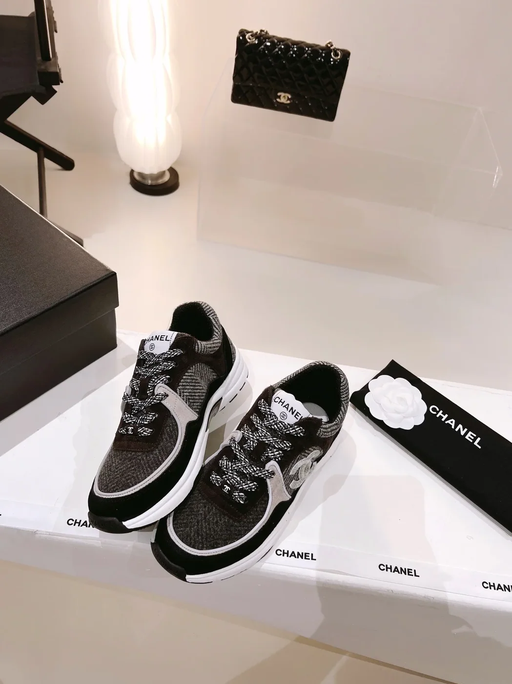 Chanel Wool Stitch Casual C Sneakers Black