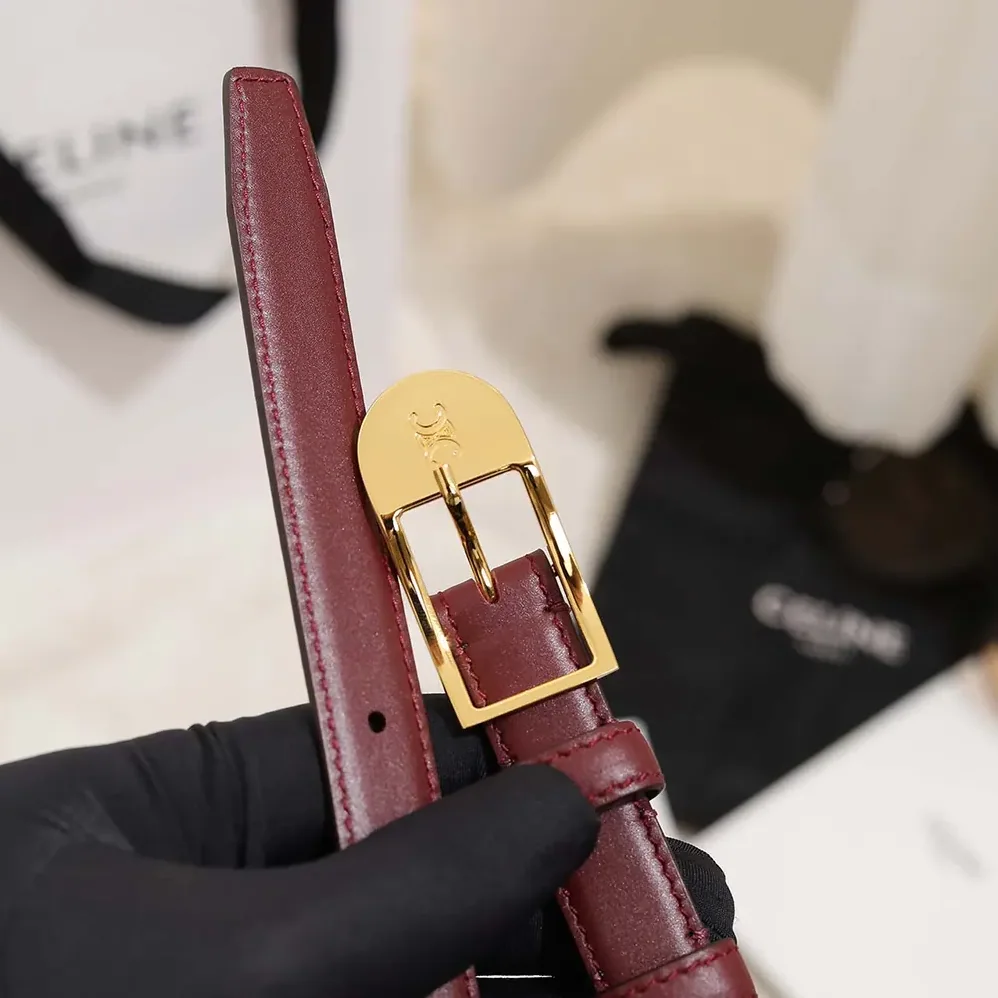 Celine Bc-25 18mm Belt In Taurillon Leather for Women in Maroon Celine Bc-25 18mm Belt In Taurillon Leather for Women in Maroon