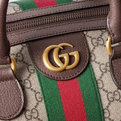 Gucci Savoy Large Duffle Travel Bag / Beige/ Dark Brown Gold Hardware