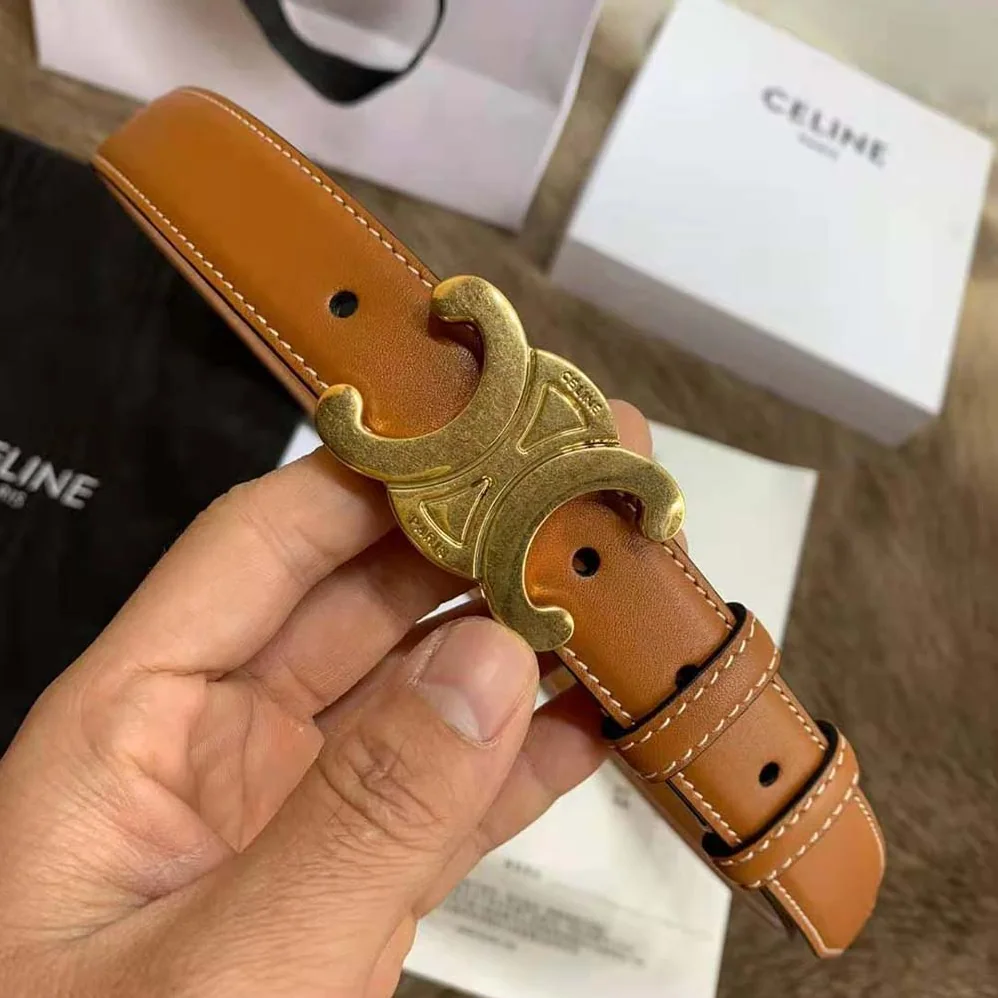 Celine Triomphe Belt in Natural Calfskin for Women in Brown