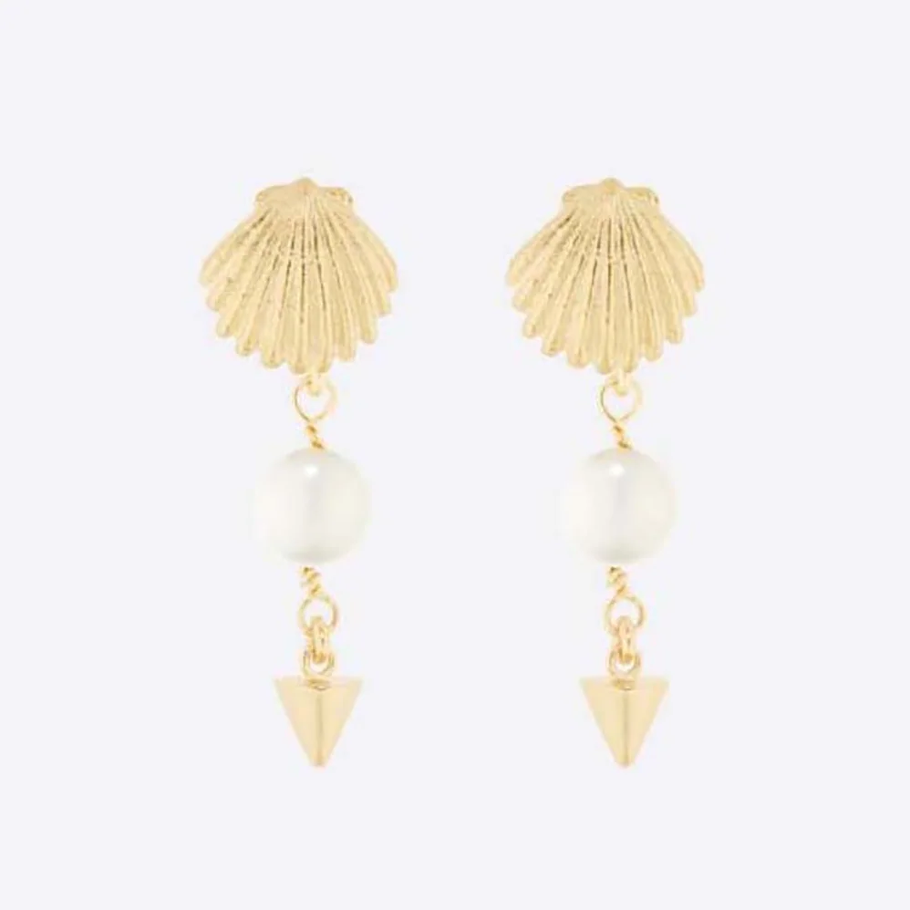 Dior Sea Garden Earrings Gold-Finish Metal and White Resin Pearls for Women