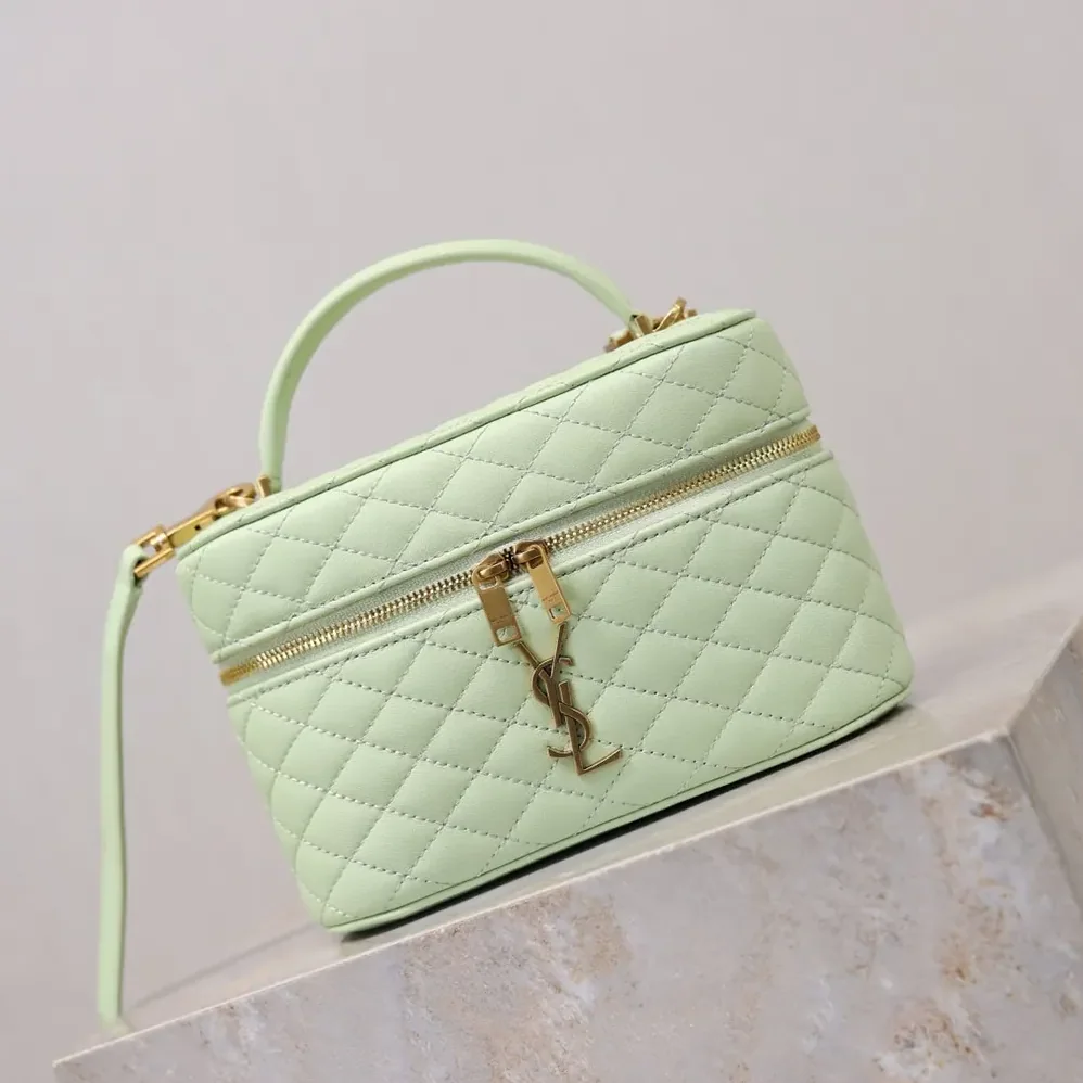 Saint Laurent YSL Gaby Vanity Bag In Lambskin for Women in Aqua Saint Laurent YSL Gaby Vanity Bag In Lambskin for Women in Aqua