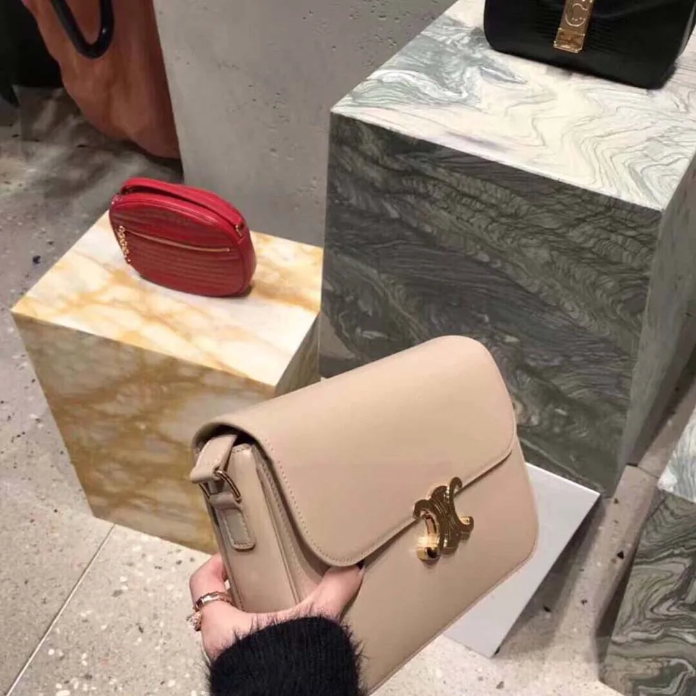 Celine Teen Triomphe Bag in Shiny Calfskin for Women in Sandy