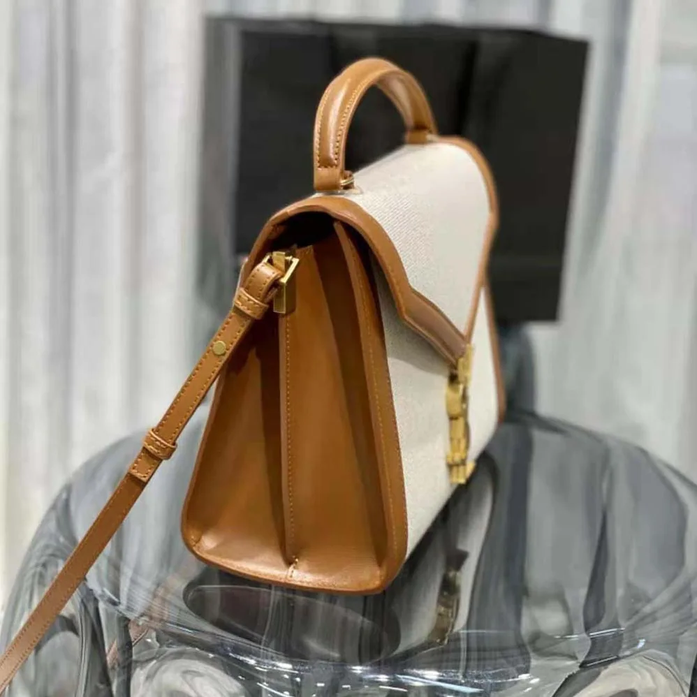 Saint Laurent YSL Cassandra Medium Top Handle Bag in Canvas and Smooth Leather for Women Saint Laurent YSL Cassandra Medium Top Handle Bag in Canvas and Smooth Leather for Women