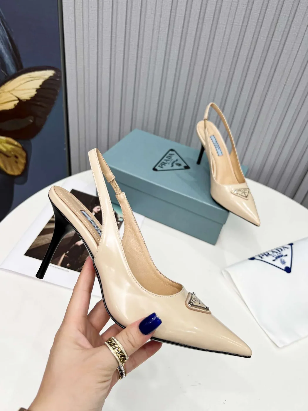 Prada Brushed Sling Pumps Cream