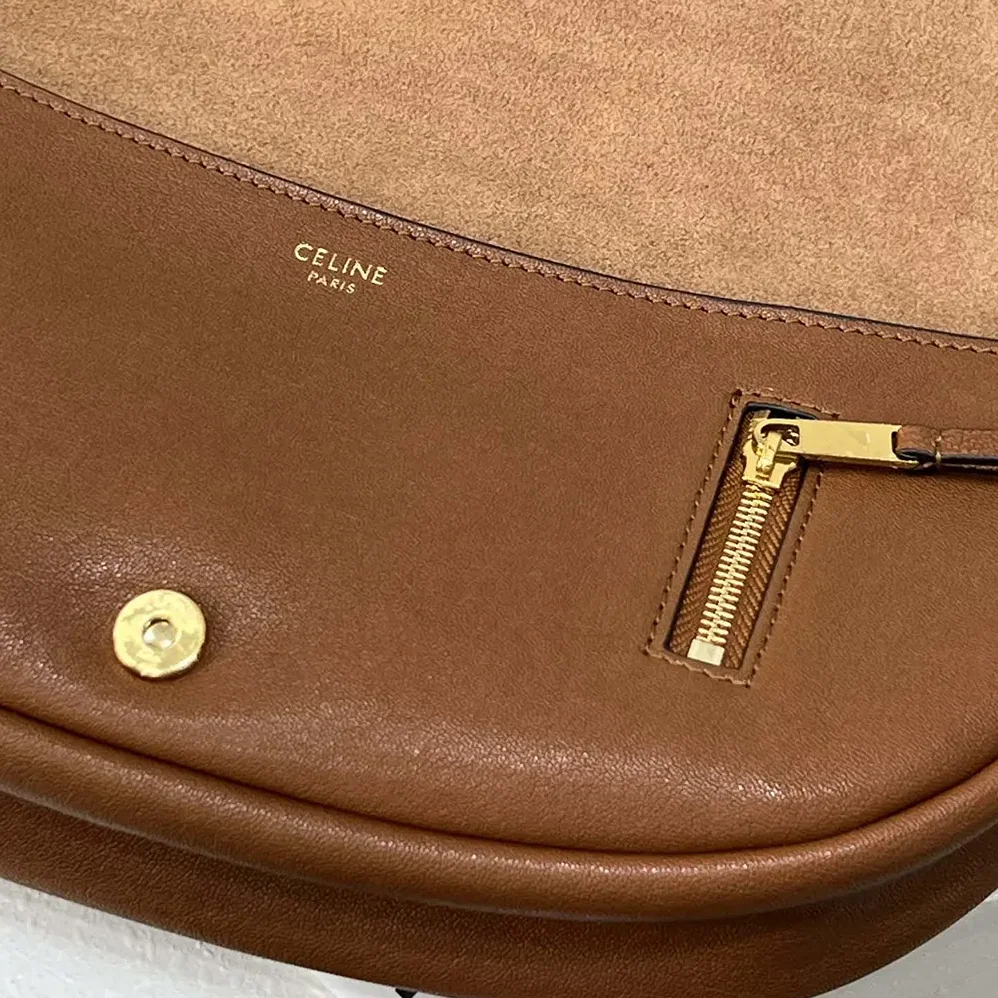 Celine Little Halfmoon Soft Triomphe in Supple Shiny Lambskin for Women in Brown Celine Little Halfmoon Soft Triomphe in Supple Shiny Lambskin for Women in Brown