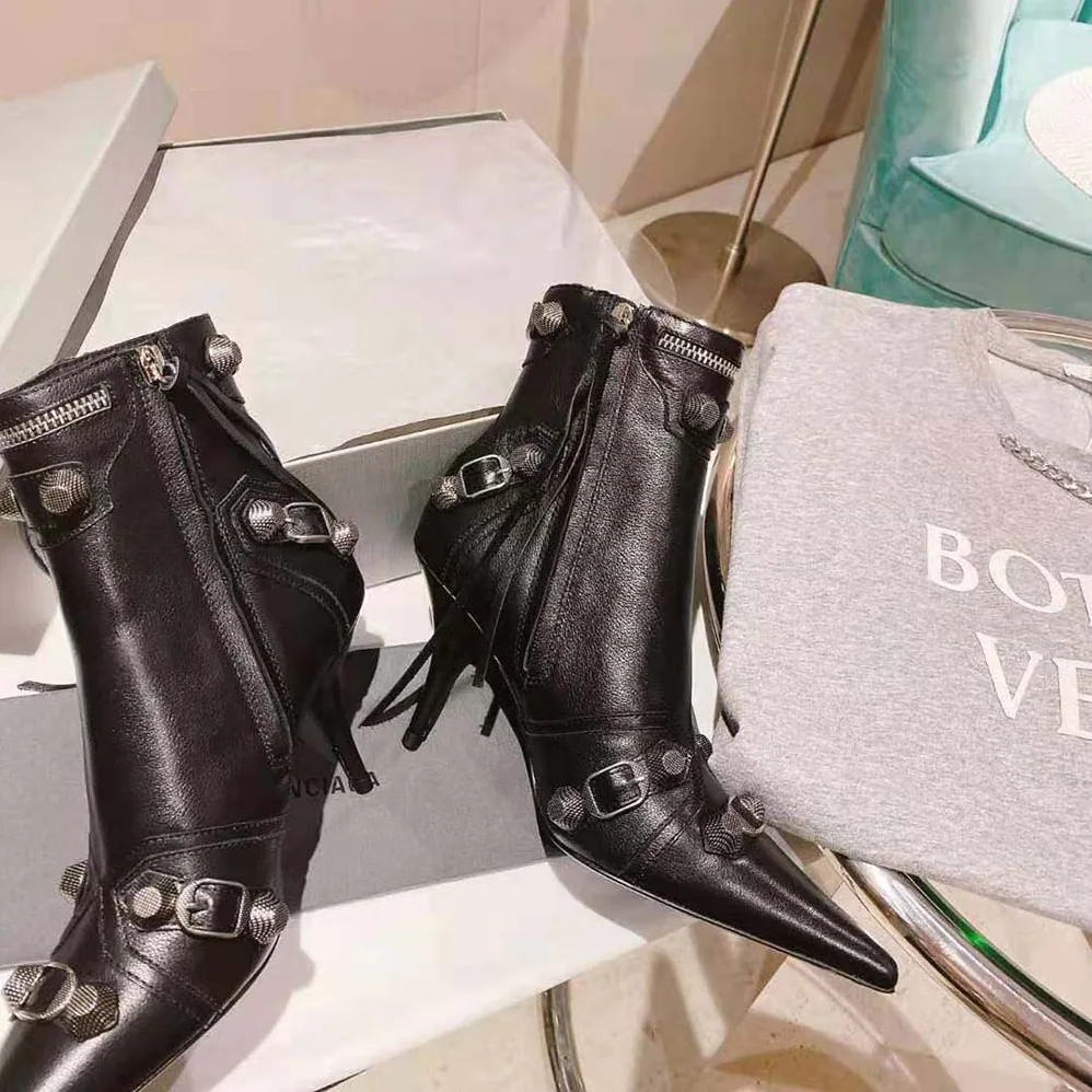 Balenciaga Cagole 90mm Bootie in Black Arena Lambskin for Women Balenciaga Cagole 90mm Bootie in Black Arena Lambskin for Women