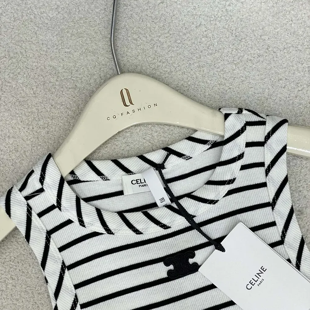 Celine Triomphe Tank Top in Striped Silk Jersey for Women Celine Triomphe Tank Top in Striped Silk Jersey for Women