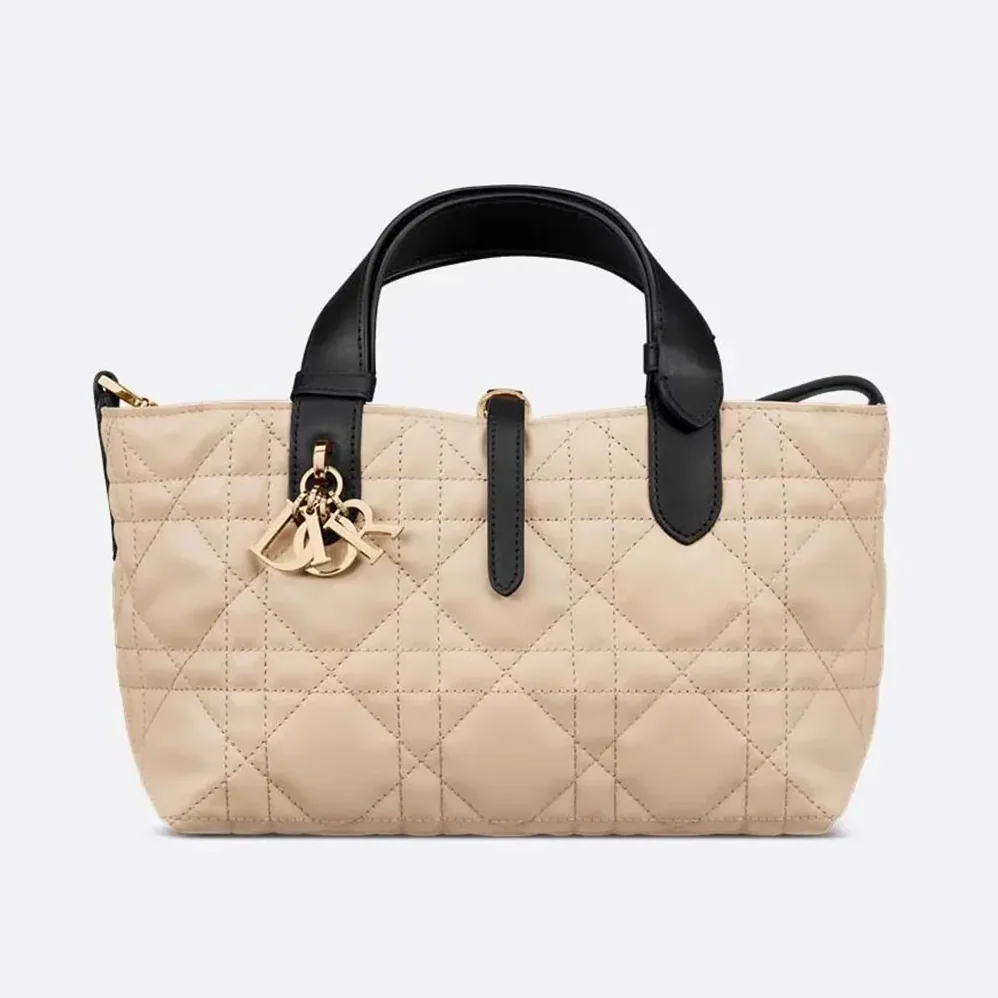 Dior Small Dior Toujours Bag Rope Beige and Black Macrocannage Calfskin for Women