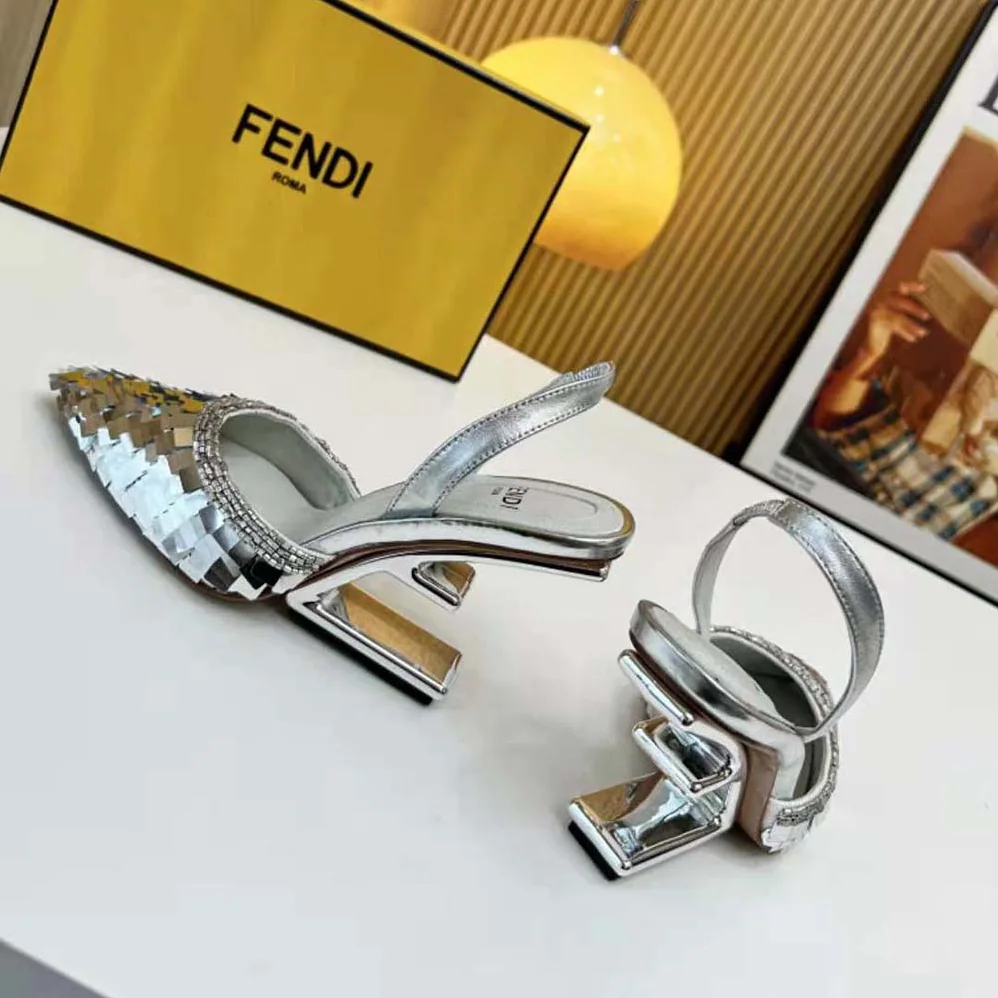 Fendi First Silver Sequin High for Women in Heeled Slingback
