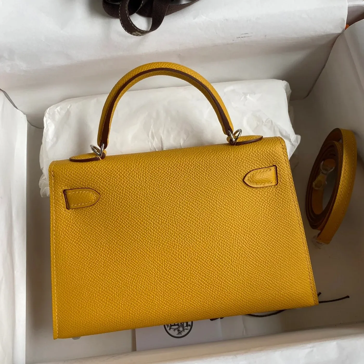 Hermes Kelly Mini Top Handle Bag in Yellow Epsom Palladium Hardware